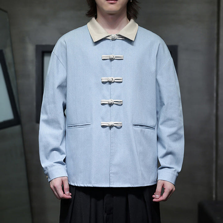 Buddha Stones Camicia da uomo in cotone a maniche lunghe con bottoni a rana e tasche - image 17