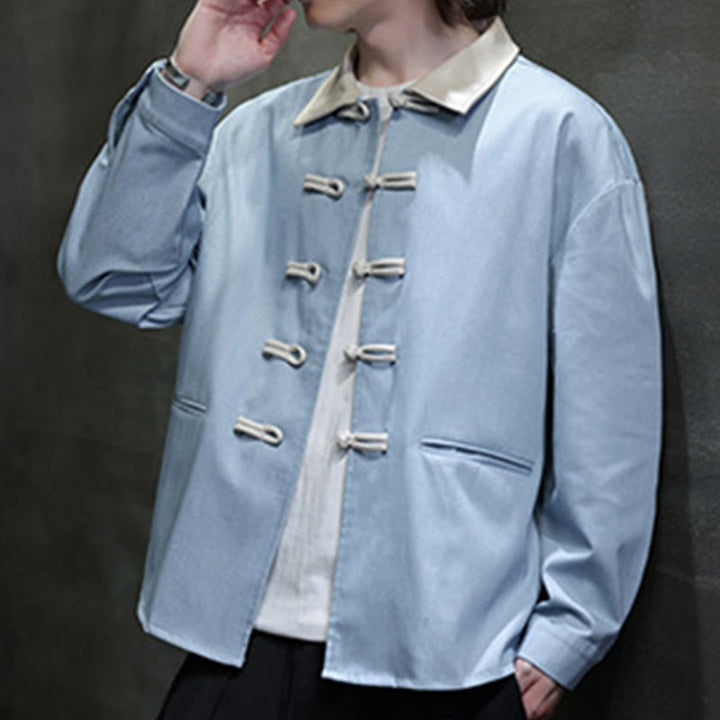 Buddha Stones Camicia da uomo in cotone a maniche lunghe con bottoni a rana e tasche - image 18