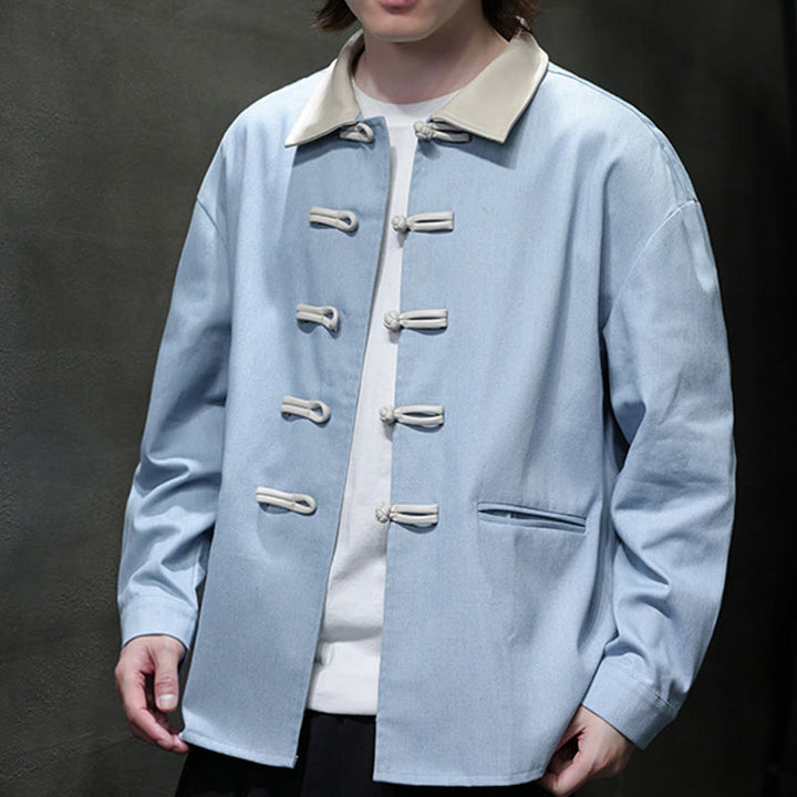 Buddha Stones Camicia da uomo in cotone a maniche lunghe con bottoni a rana e tasche - image 20