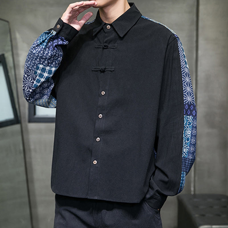 Camicia a maniche lunghe in misto cotone con cuciture a motivo floreale da uomo Buddha Stones - image 1