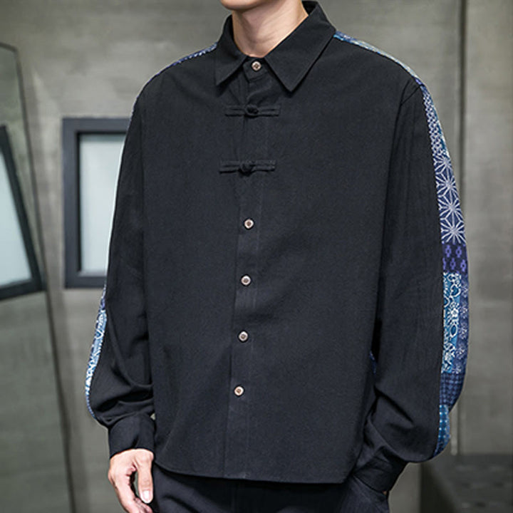 Camicia a maniche lunghe in misto cotone con cuciture a motivo floreale da uomo Buddha Stones - image 3