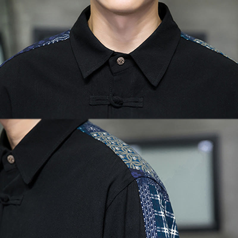 Camicia a maniche lunghe in misto cotone con cuciture a motivo floreale da uomo Buddha Stones - image 7