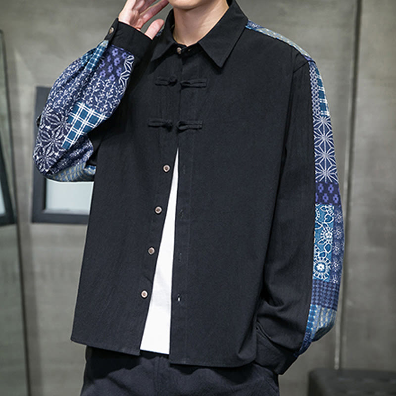 Camicia a maniche lunghe in misto cotone con cuciture a motivo floreale da uomo Buddha Stones - image 5