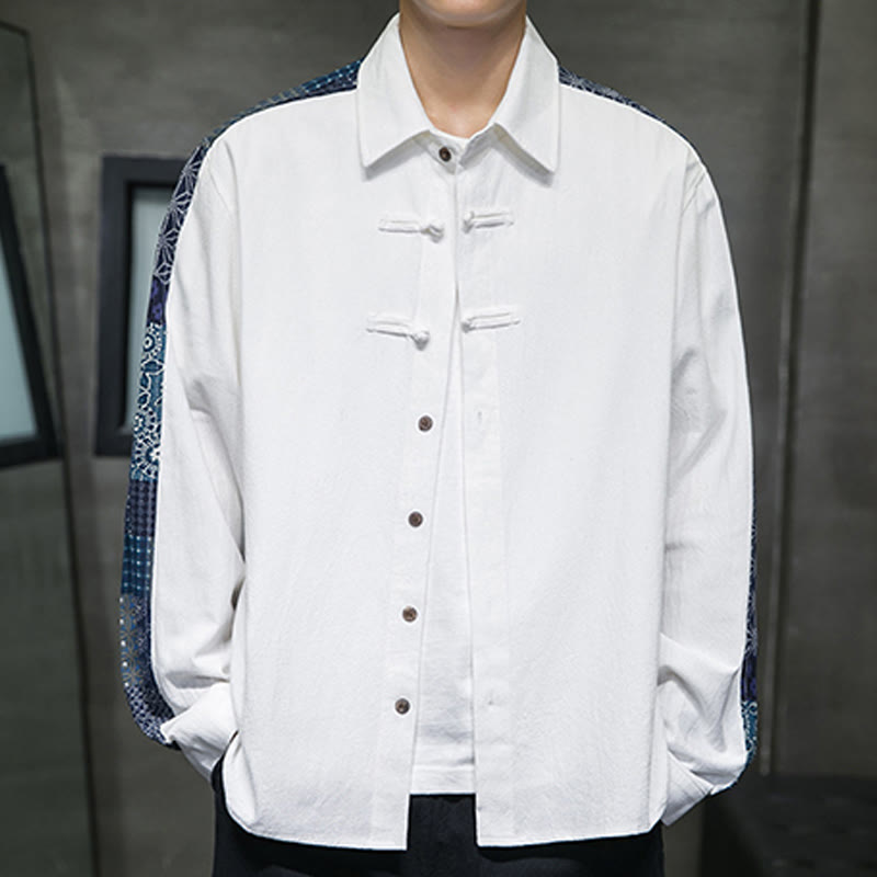 Camicia a maniche lunghe in misto cotone con cuciture a motivo floreale da uomo Buddha Stones - Bianco - US/UK/AU50, EU60 (5XL) - image 8