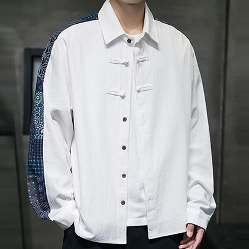 Camicia a maniche lunghe in misto cotone con cuciture a motivo floreale da uomo Buddha Stones - image 13