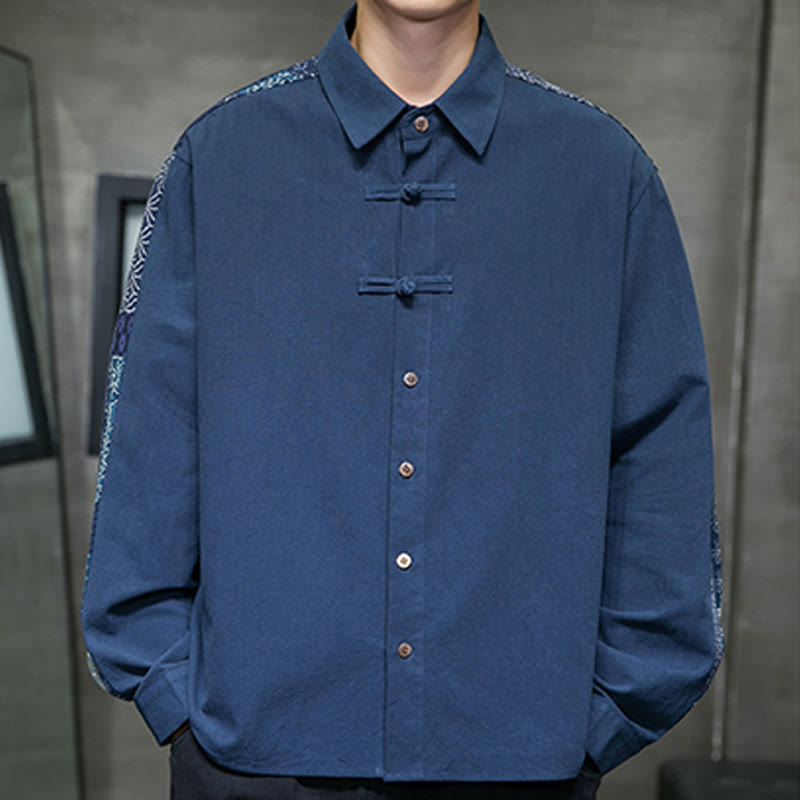 Camicia a maniche lunghe in misto cotone con cuciture a motivo floreale da uomo Buddha Stones - image 17