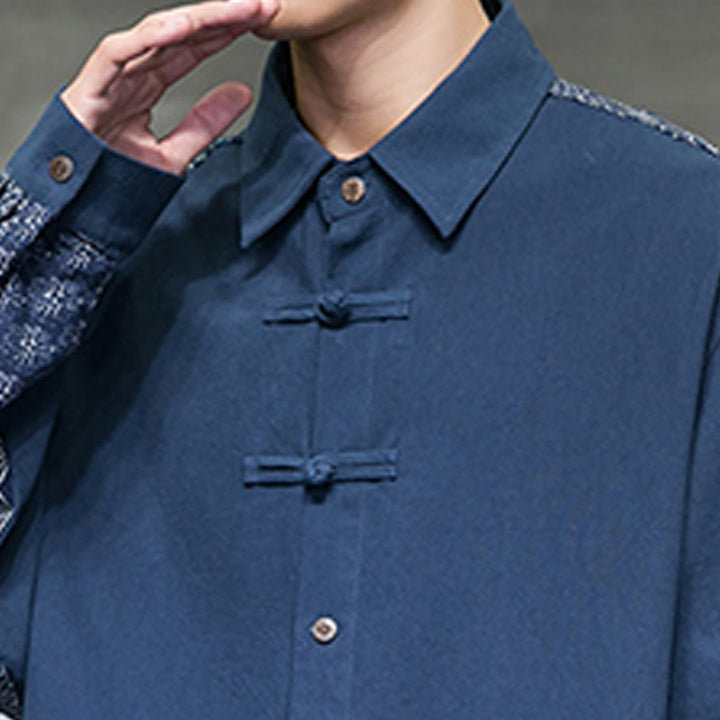 Camicia a maniche lunghe in misto cotone con cuciture a motivo floreale da uomo Buddha Stones - image 21