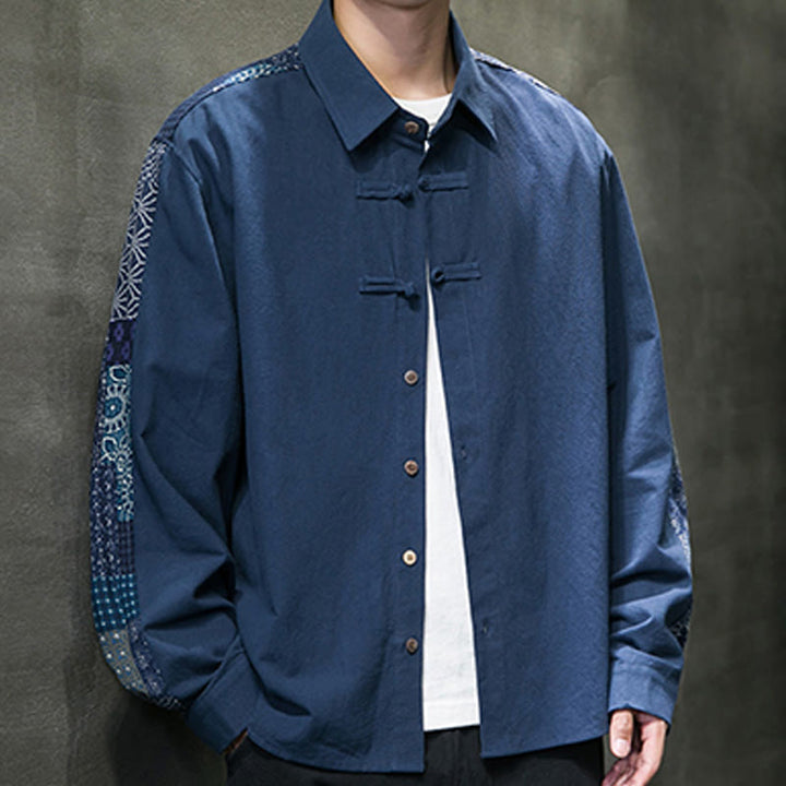 Camicia a maniche lunghe in misto cotone con cuciture a motivo floreale da uomo Buddha Stones - image 19