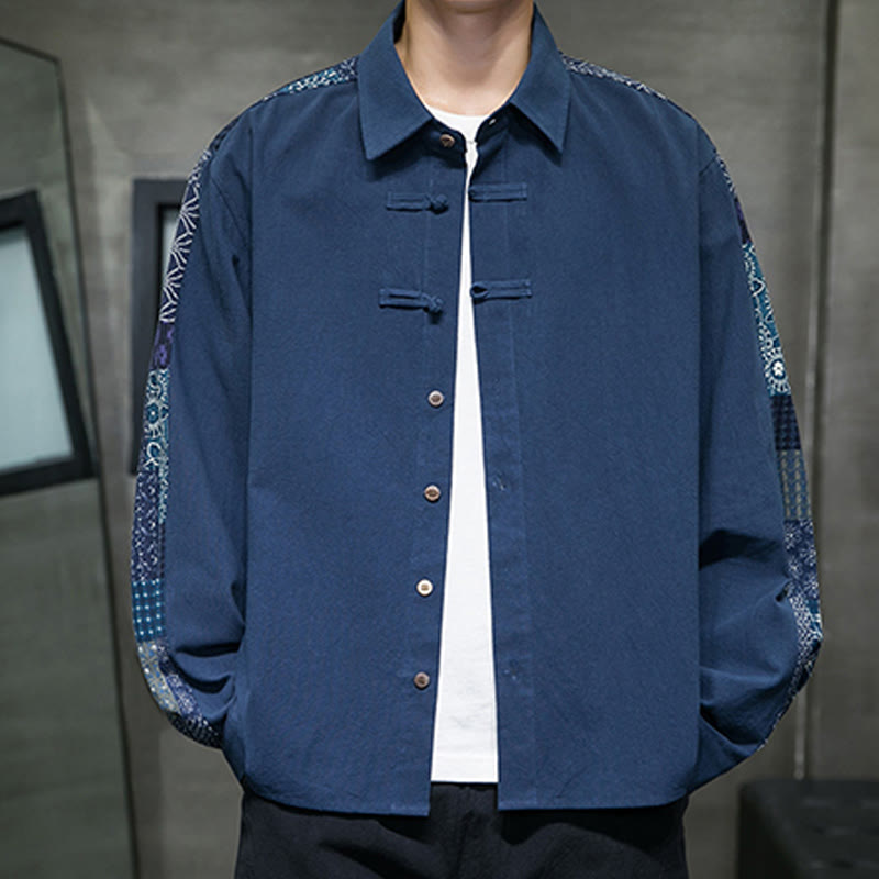 Camicia a maniche lunghe in misto cotone con cuciture a motivo floreale da uomo Buddha Stones - SteelBlue - US/UK/AU50, EU60 (5XL) - image 16