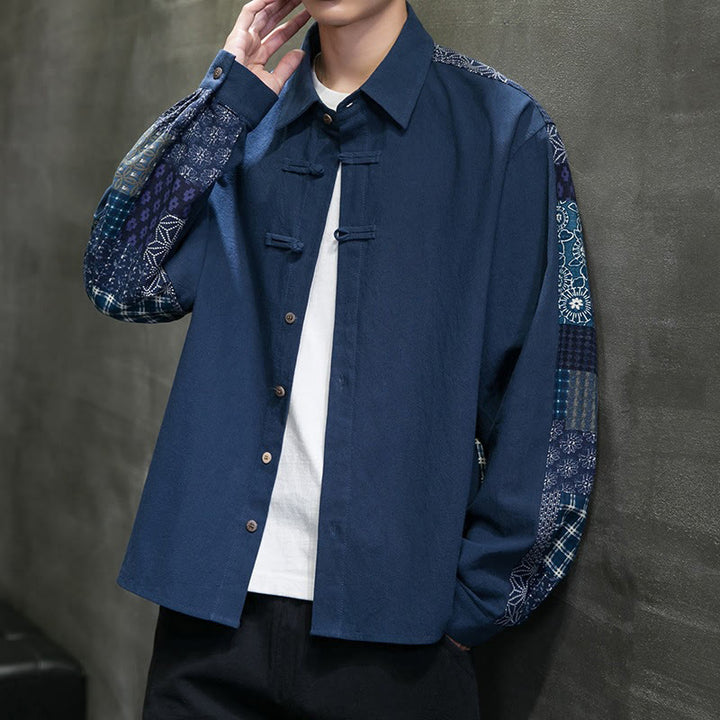 Camicia a maniche lunghe in misto cotone con cuciture a motivo floreale da uomo Buddha Stones - image 20