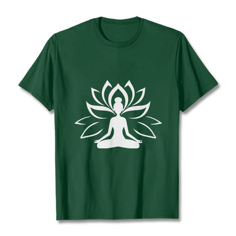 Buddha Stones Maglietta con la persona che medita sul loto - Verde foresta - 2XL - image 1