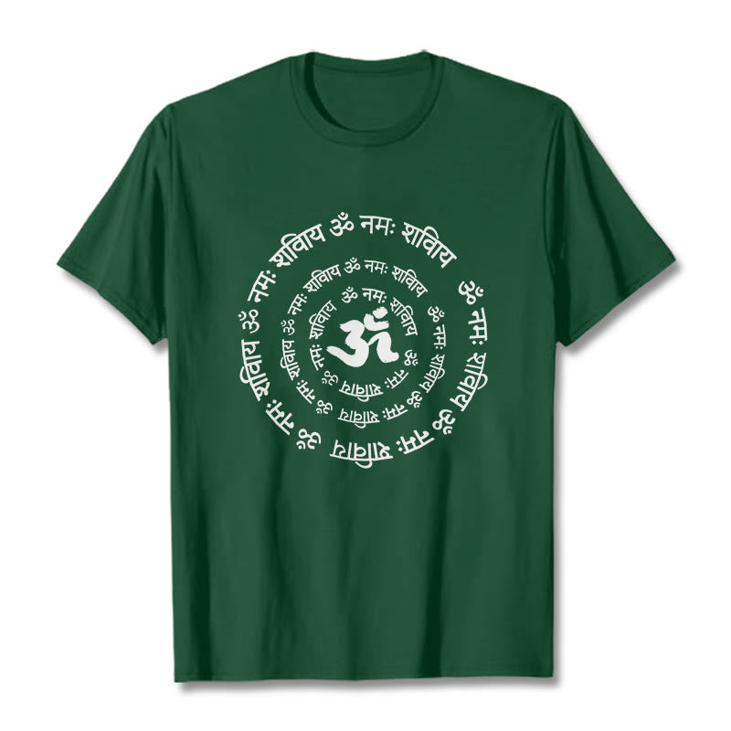 Maglietta in cotone con design Buddha Stones, simbolo OM, mantra sanscriti - Verde foresta - 2XL - image 1