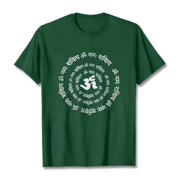 Maglietta in cotone con design Buddha Stones, simbolo OM, mantra sanscriti - Verde foresta - 2XL - image 1