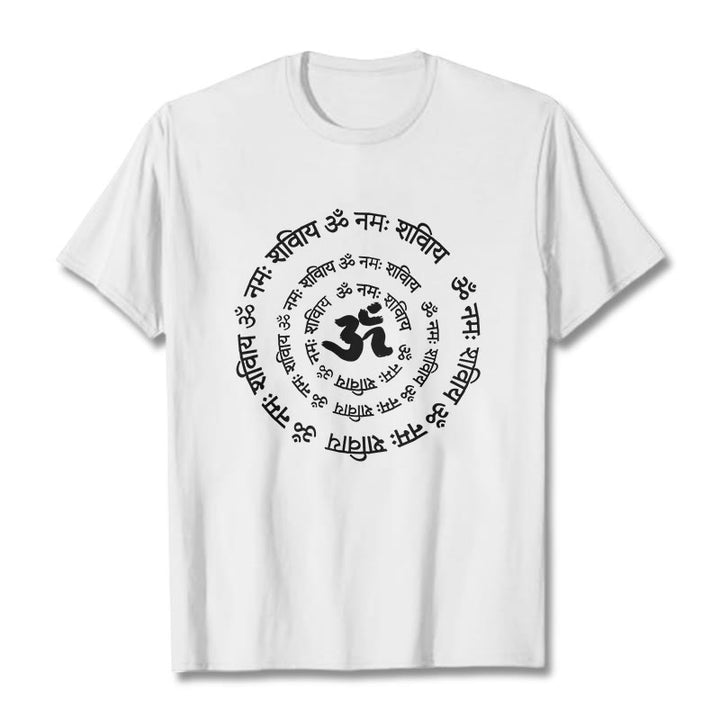 Maglietta in cotone con design Buddha Stones, simbolo OM, mantra sanscriti - Bianco - 2XL - image 4