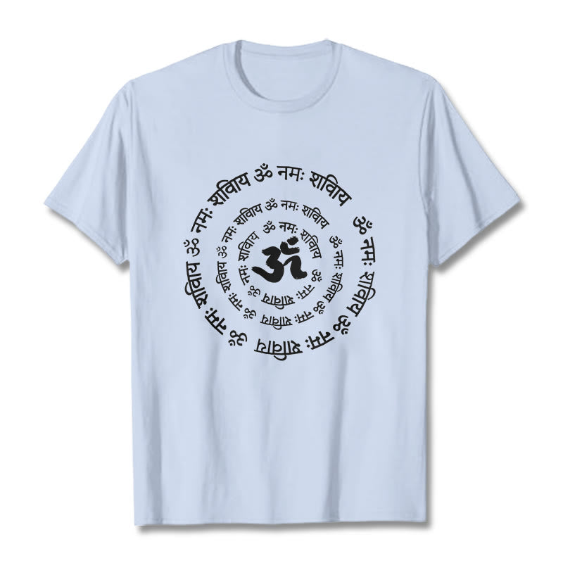 Maglietta in cotone con design Buddha Stones, simbolo OM, mantra sanscriti - Ciano chiaro - 2XL - image 11
