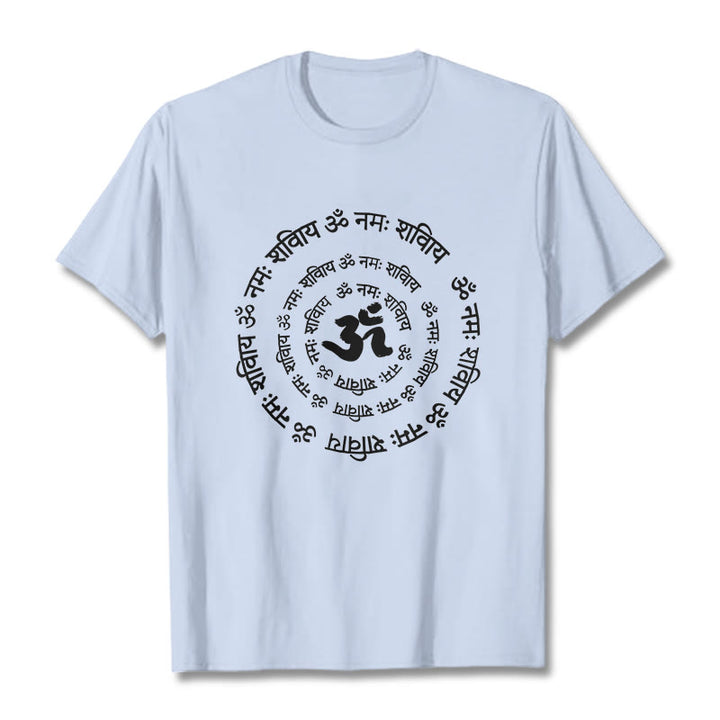 Maglietta in cotone con design Buddha Stones, simbolo OM, mantra sanscriti - Ciano chiaro - 2XL - image 11