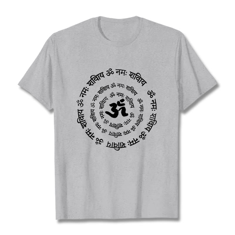 Maglietta in cotone con design Buddha Stones, simbolo OM, mantra sanscriti - Grigio chiaro - 2XL - image 20