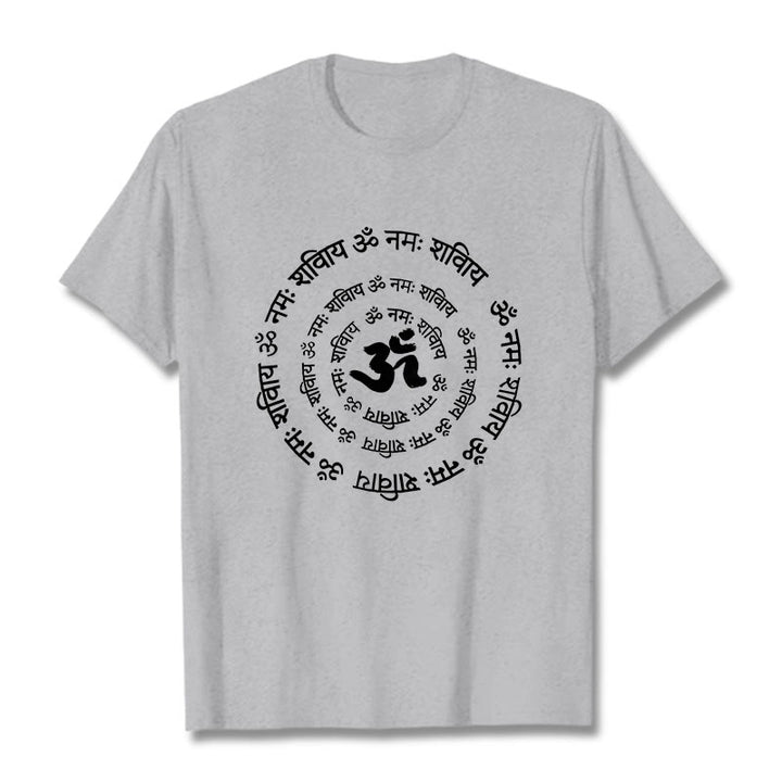 Maglietta in cotone con design Buddha Stones, simbolo OM, mantra sanscriti - Grigio chiaro - 2XL - image 20