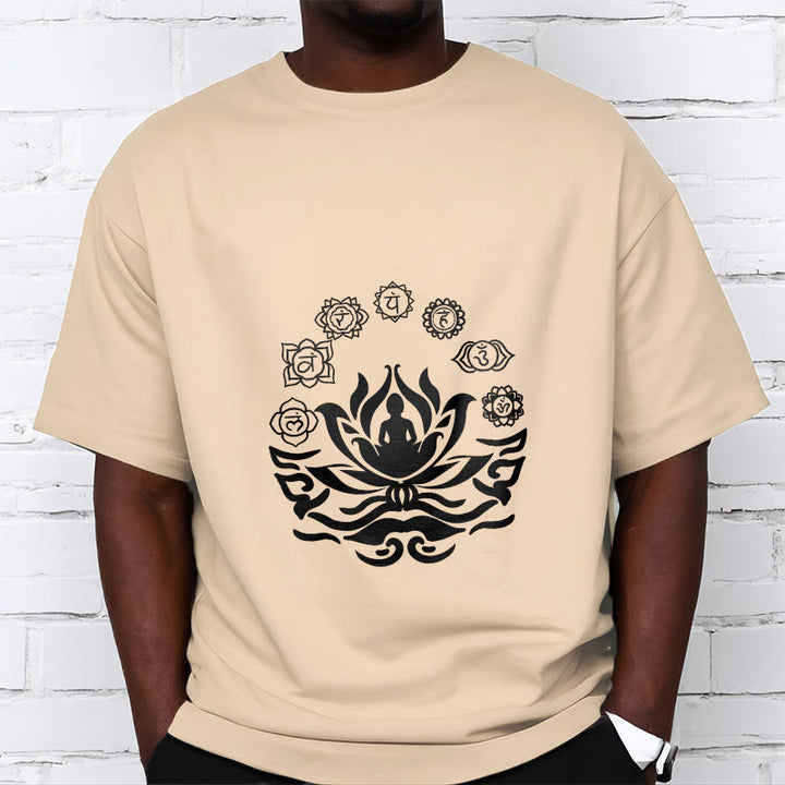 Maglietta Buddha Stones, simbolo OM, mantra sanscriti, motivo fiore di loto di Buddha - image 13