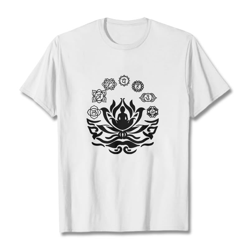 Maglietta Buddha Stones, simbolo OM, mantra sanscriti, motivo fiore di loto di Buddha - Bianco - 2XL - image 1