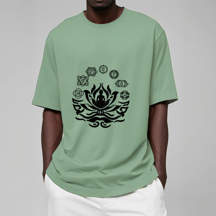 Maglietta Buddha Stones, simbolo OM, mantra sanscriti, motivo fiore di loto di Buddha - image 19