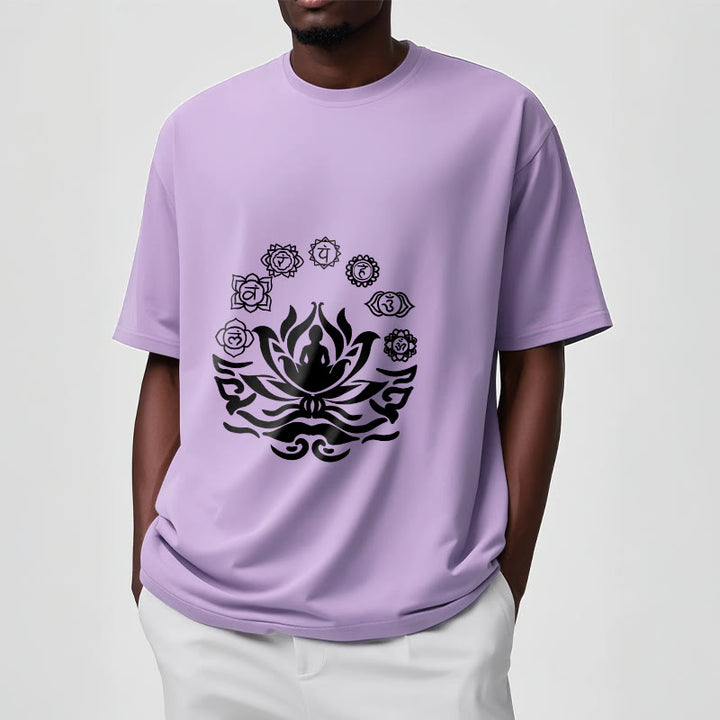 Maglietta Buddha Stones, simbolo OM, mantra sanscriti, motivo fiore di loto di Buddha - image 15