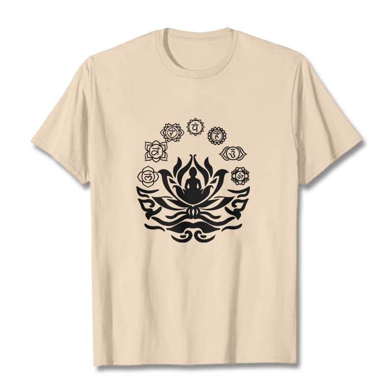 Maglietta Buddha Stones, simbolo OM, mantra sanscriti, motivo fiore di loto di Buddha - Biscotto - 2XL - image 12