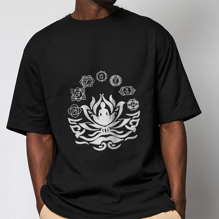 Maglietta Buddha Stones, simbolo OM, mantra sanscriti, motivo fiore di loto di Buddha - image 8