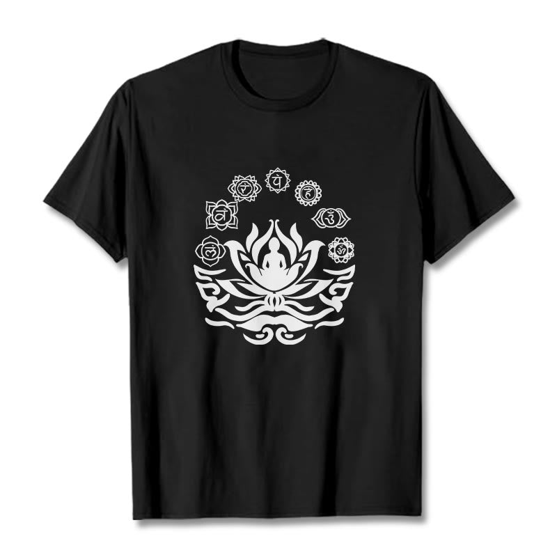 Maglietta Buddha Stones, simbolo OM, mantra sanscriti, motivo fiore di loto di Buddha - Nero - 2XL - image 7