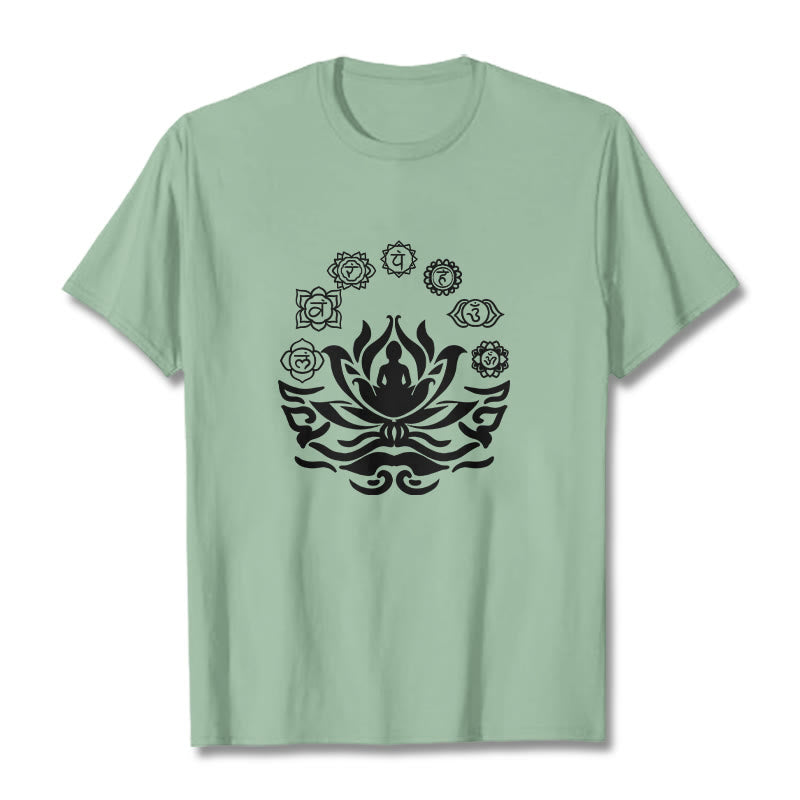 Maglietta Buddha Stones, simbolo OM, mantra sanscriti, motivo fiore di loto di Buddha - Verde pallido - 2XL - image 18
