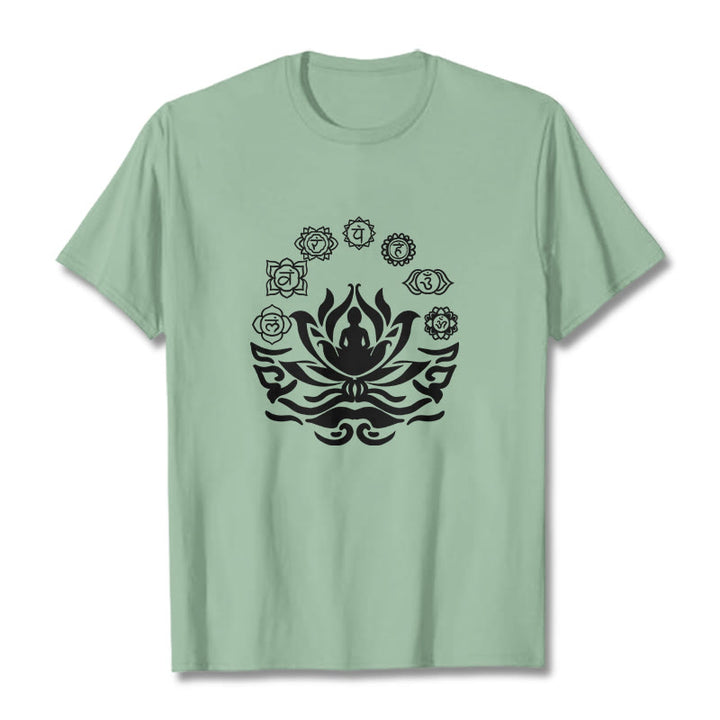 Maglietta Buddha Stones, simbolo OM, mantra sanscriti, motivo fiore di loto di Buddha - Verde pallido - 2XL - image 18