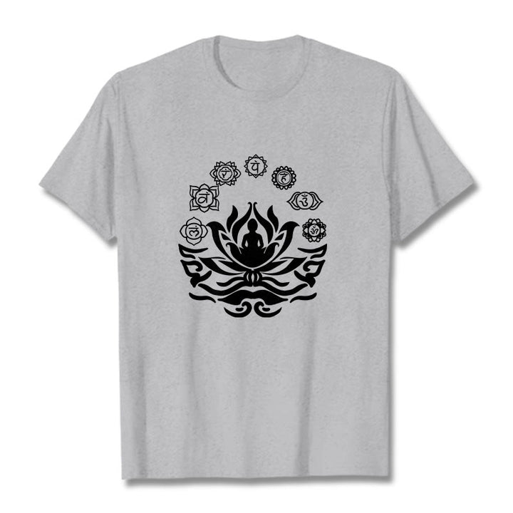 Maglietta Buddha Stones, simbolo OM, mantra sanscriti, motivo fiore di loto di Buddha - Grigio chiaro - 2XL - image 20