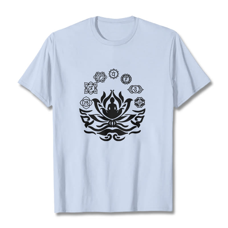 Maglietta Buddha Stones, simbolo OM, mantra sanscriti, motivo fiore di loto di Buddha - Ciano chiaro - 2XL - image 11