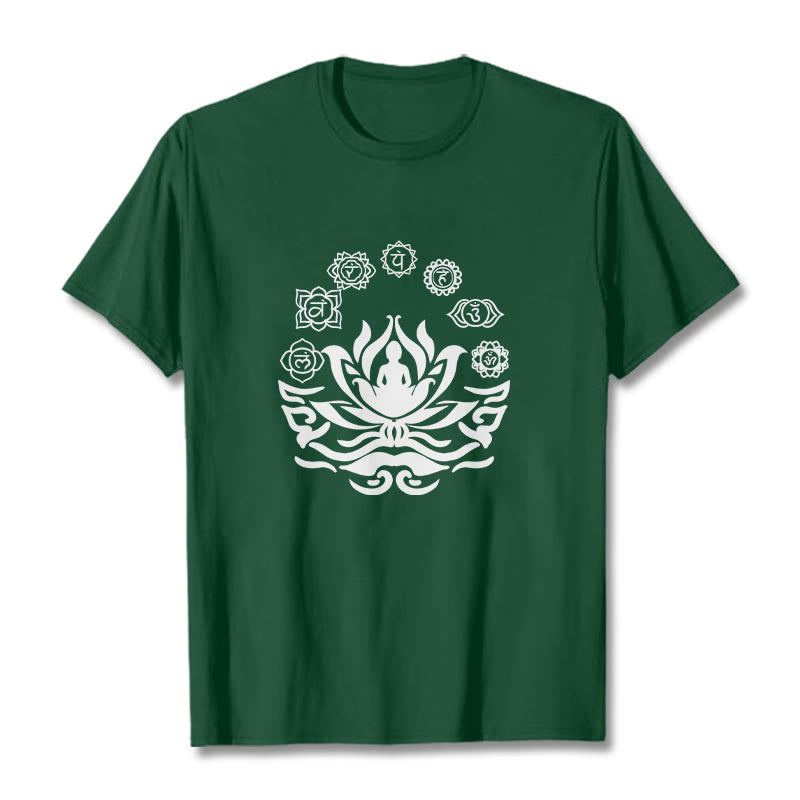 Maglietta Buddha Stones, simbolo OM, mantra sanscriti, motivo fiore di loto di Buddha - Verde foresta - 2XL - image 5