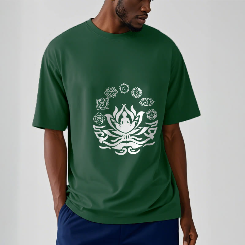 Maglietta Buddha Stones, simbolo OM, mantra sanscriti, motivo fiore di loto di Buddha - image 6