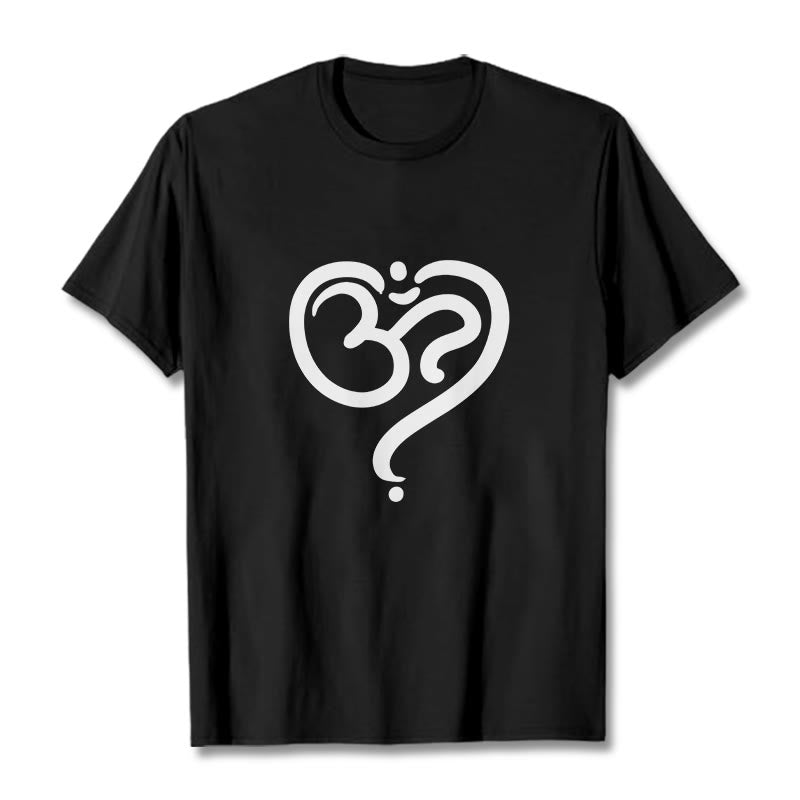 Maglietta con simbolo OM e cuore d'amore con Buddha Stones - Nero - 2XL - image 1