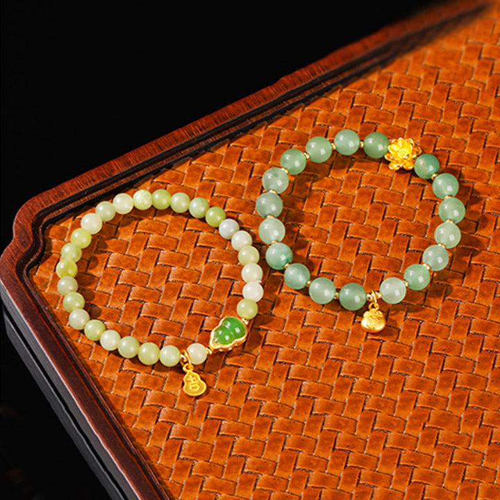 Braccialetto portafortuna con carattere Fu, giada naturale, avventurina verde e zucca Buddha Stones - image 18