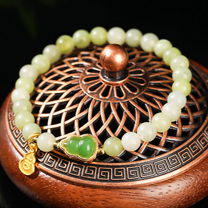 Braccialetto portafortuna con carattere Fu, giada naturale, avventurina verde e zucca Buddha Stones - image 4