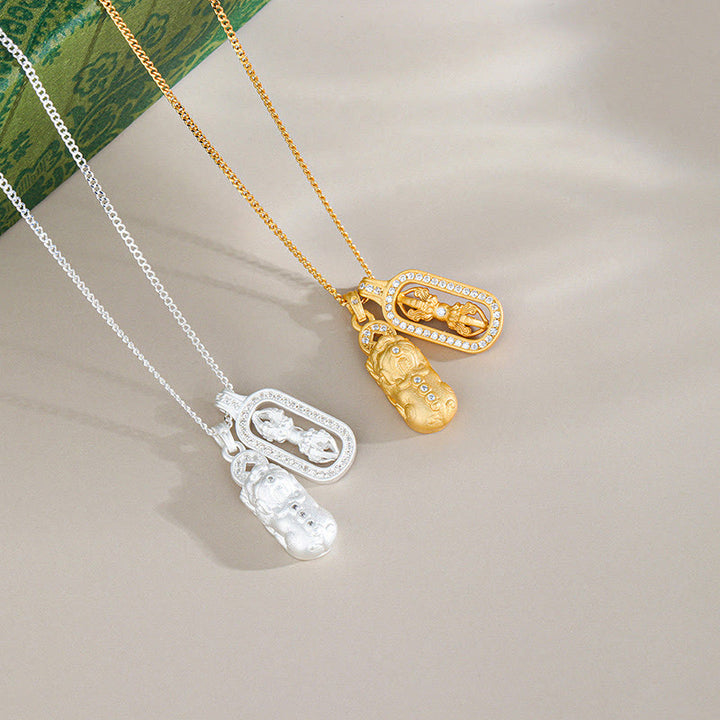 Collana con ciondolo Buddha Stones in argento sterling 925 Mini PiXiu Dorje Vajra Wealth - image 1