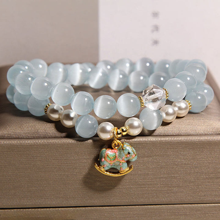 Bracciale a doppio giro con ciondolo a forma di cavallo di Troia con occhio di gatto blu Buddha Stones - image 4