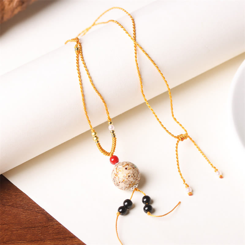 Collana con ciondolo in pietra Buddha Stones, legno di ebano, perlina di Venere, Aurora, lacca artigianale, pace - Ciondolo beige (beige casuale) - image 5