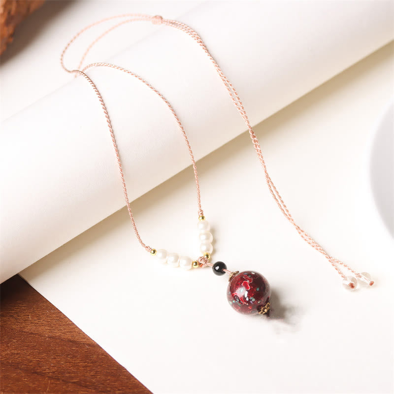 Collana con Buddha Stones, ebano, lacca Aurora, perline artigianali, perle, equilibrio - Rosso scuro (rosso casuale) - image 3