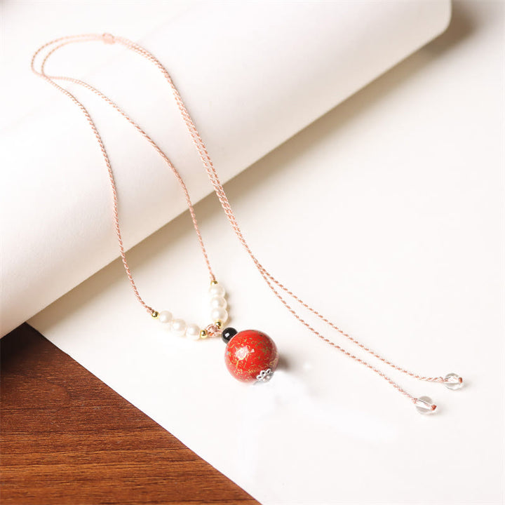 Collana con Buddha Stones, ebano, lacca Aurora, perline artigianali, perle, equilibrio - Rosso (Rosso casuale) - image 10