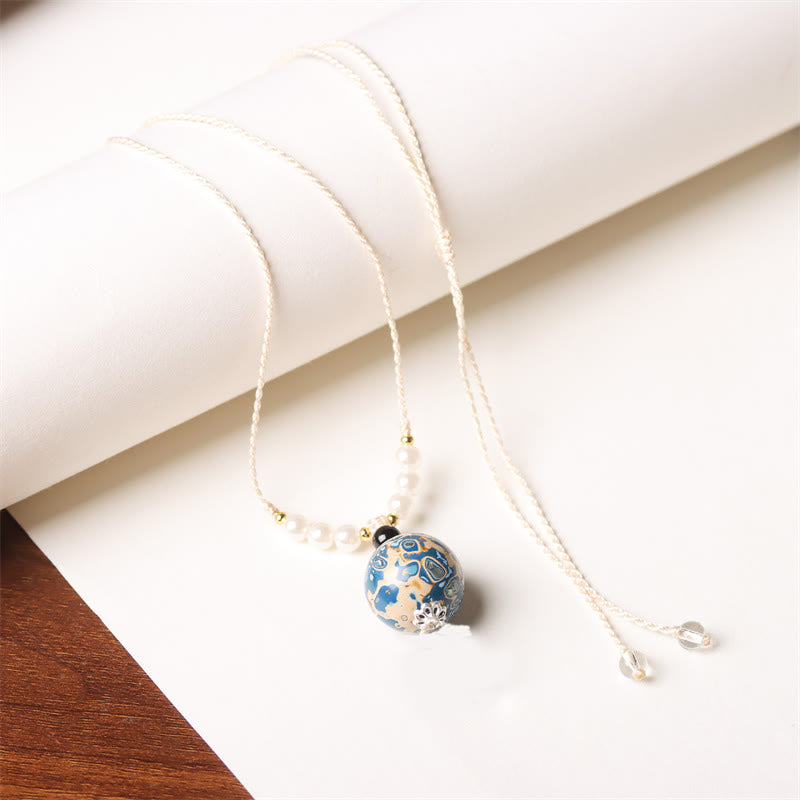 Collana con Buddha Stones, ebano, lacca Aurora, perline artigianali, perle, equilibrio - Blu Bianco (Blu Bianco Casuale) - image 13
