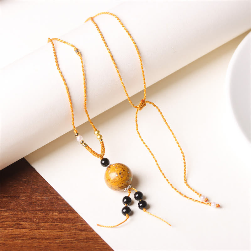 Collana con Buddha Stones, ebano, lacca Aurora, perline artigianali, perle, equilibrio - Ciondolo d'oro (oro casuale) - image 14