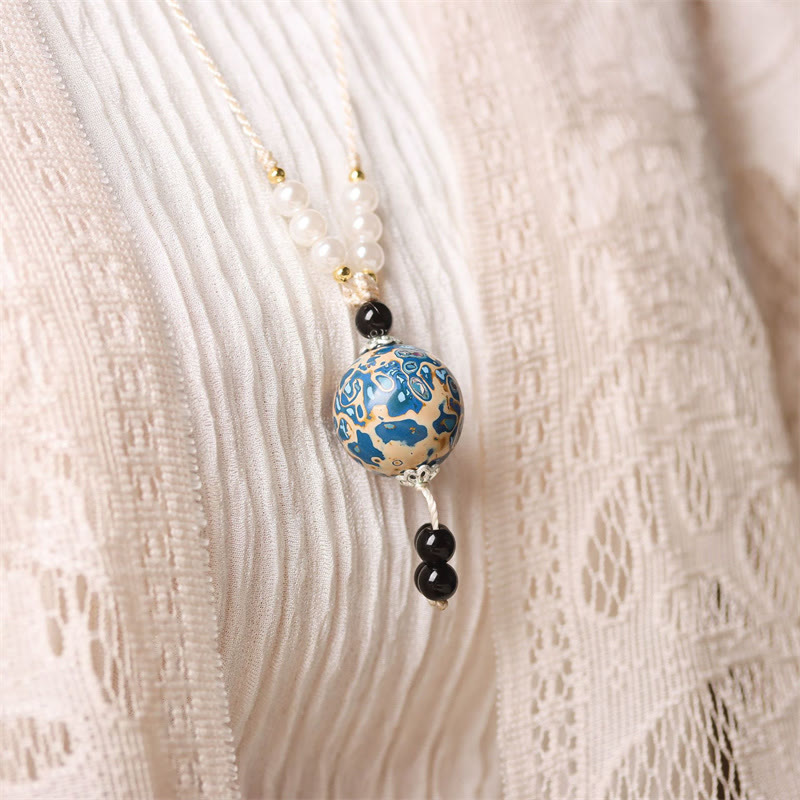 Collana con Buddha Stones, ebano, lacca Aurora, perline artigianali, perle, equilibrio - image 12