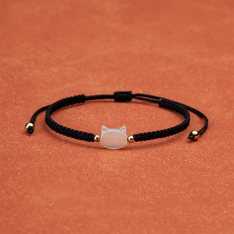 Braccialetto di collegamento con conchiglia rossa e testa di gatto senza volto Buddha Stones - Gatto bianco con corda nera - image 4