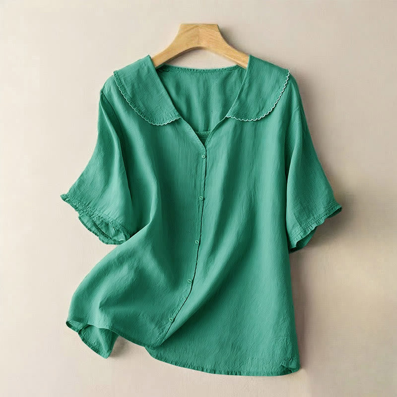 Camicia da donna casual con bottoni e collo medio, manica corta e semplice, motivo Buddha Stones - SeaGreen - US12, UK/AU16, EU44 (2XL) - image 1