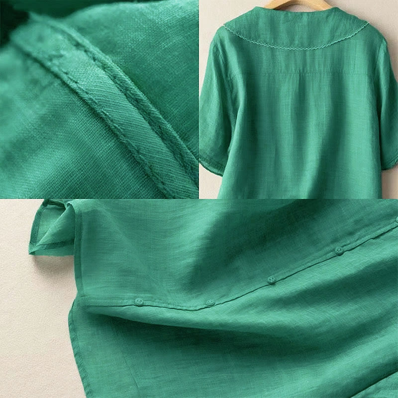 Camicia da donna casual con bottoni e collo medio, manica corta e semplice, motivo Buddha Stones - image 4