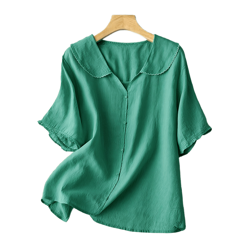 Camicia da donna casual con bottoni e collo medio, manica corta e semplice, motivo Buddha Stones - image 4